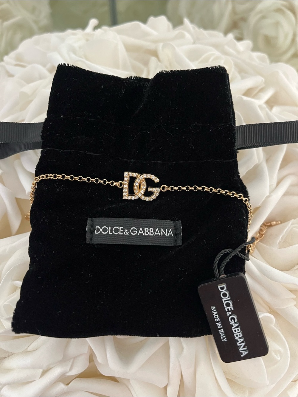 Dolce & Gabbana gold DG embellished logo Bracelet Authentic New in box